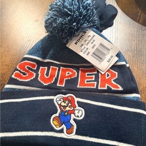 Super Mario Knit Beanie and Mitten Set